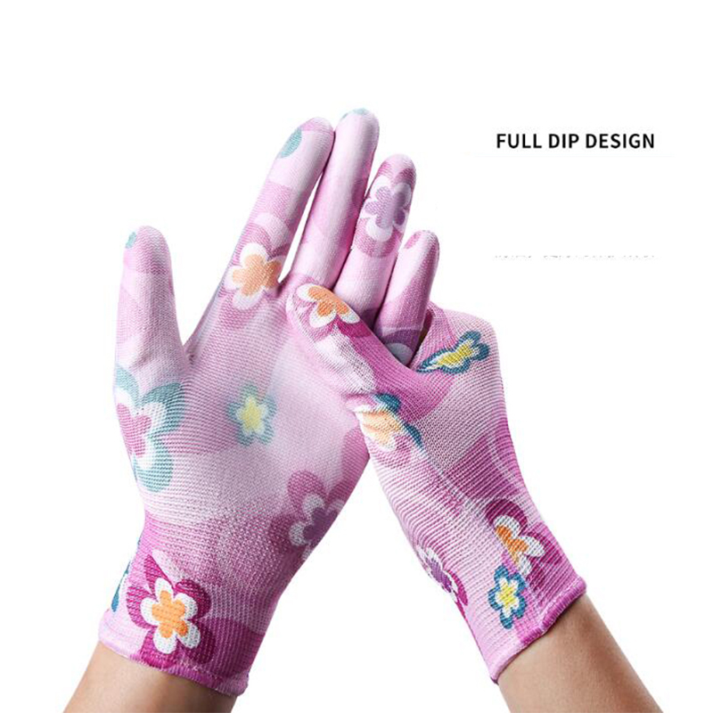 Pleine fleur imprimant des gants de travail de sécurité enduits d'unité centrale de coquille de polyester de calibre 13
