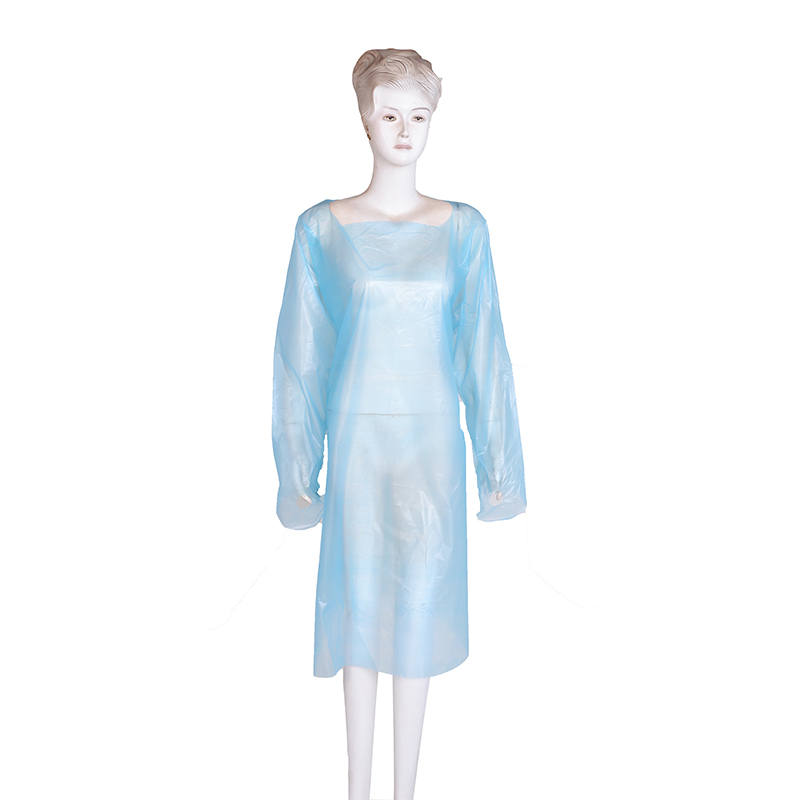 Robe PE jetable en usine manchette de boucle de pouce robe d'isolation CPE robe bleue cpe